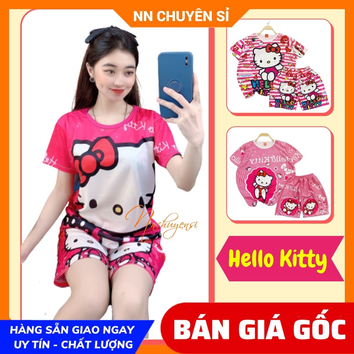 Đồ bộ kitty cho bé & người lớn chất thun mềm mịn mát in hình hello kitty dễ thương từ 7kg đến 70kg ⚡ Đồ bộ nữ mặc nhà ⚡ Đồ bộ bé trai bé gái ⚡ Hoạt hình unisex bò sữa pokemon pikachu siêu nhân công chúa dor