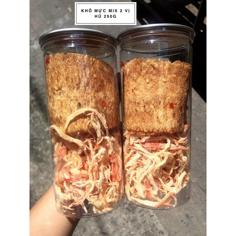 Khô mực cán tẩm vị mix khô mực xé sợi hấp dừa, khô mực mix 2 vị