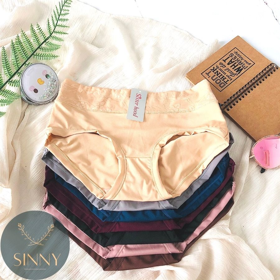 Quần lót vải đanh mát cạp cao hoa văn,quần chip Thái Lan Sisterhood 671, Sinny