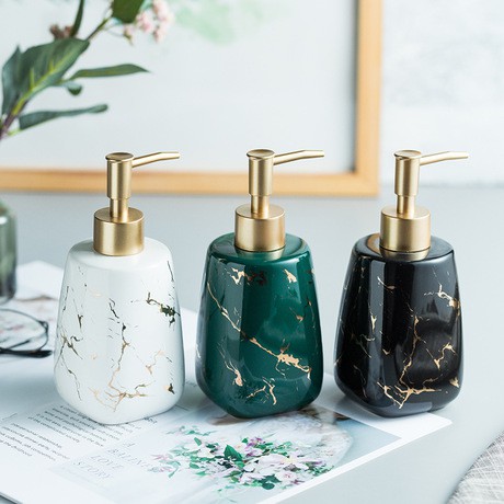 Chai Đựng Sữa Tắm, Chai Đựng Dầu Gội, Vỏ Chiết Mỹ Phẩm Có Vòi Nhấn 350ml Bằng Gốm Sứ Cao Cấp