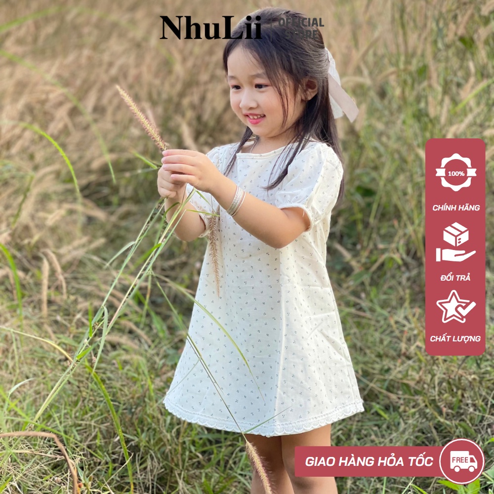 Đầm bé gái nhulii đầm ren hoa nhí tiểu thư cho bé 6 đến 16 kg ni027