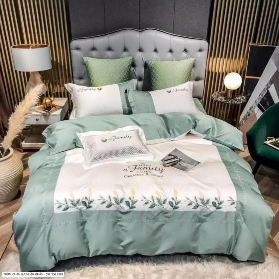 Bộ chăn ga gối lụa tencel 60s thêu tinh tế cao cấp