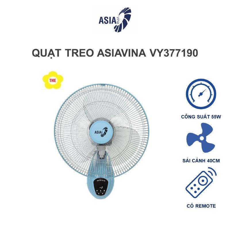 Asiavina - quạt treo tường asia có remote - l16019 / màu thiên thanh vy377