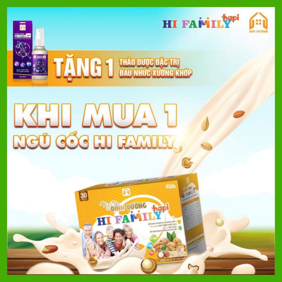 Ngũ cốc dinh dưỡng HI FAMILY dành cho mọi lứa tuổi giúp bổ sung nguồn dinh dưỡng dồi dào tốt cho sức khỏe.