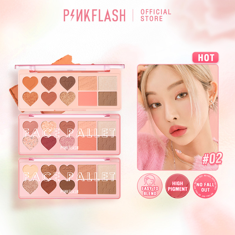 PINKFLASH OhMyLove Nhiều phấn mắt Phấn má hồng Highlighter Contour 4 trong 1 Bảng màu mềm mịn không thấm nước lâu trôi cho khuôn mặt