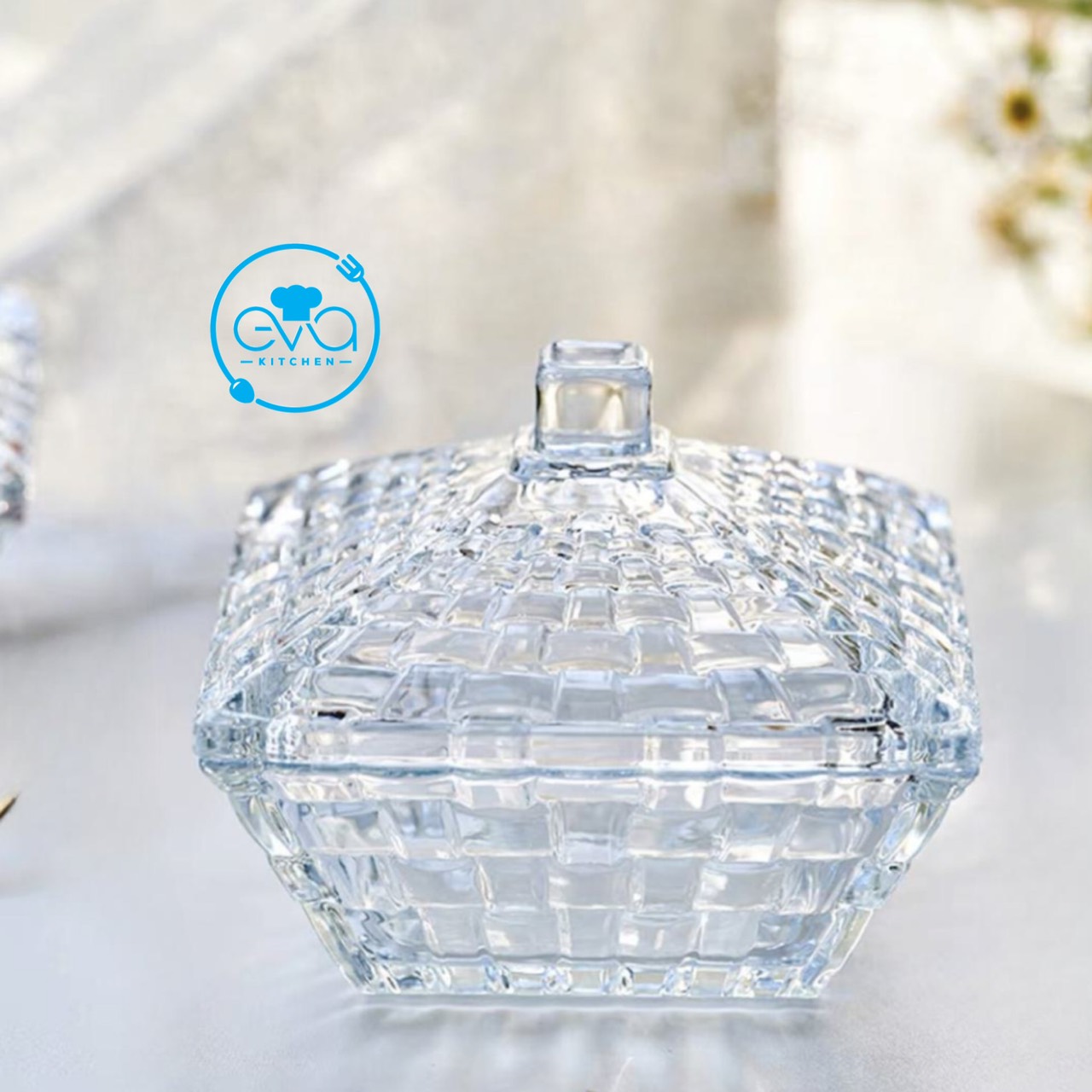 Khay đựng mứt thuỷ tinh pha lê chia ngăn hoạ tiết chấm bi trắng khảm mờ cao cấp / thố mứt tết bi mờ m3169