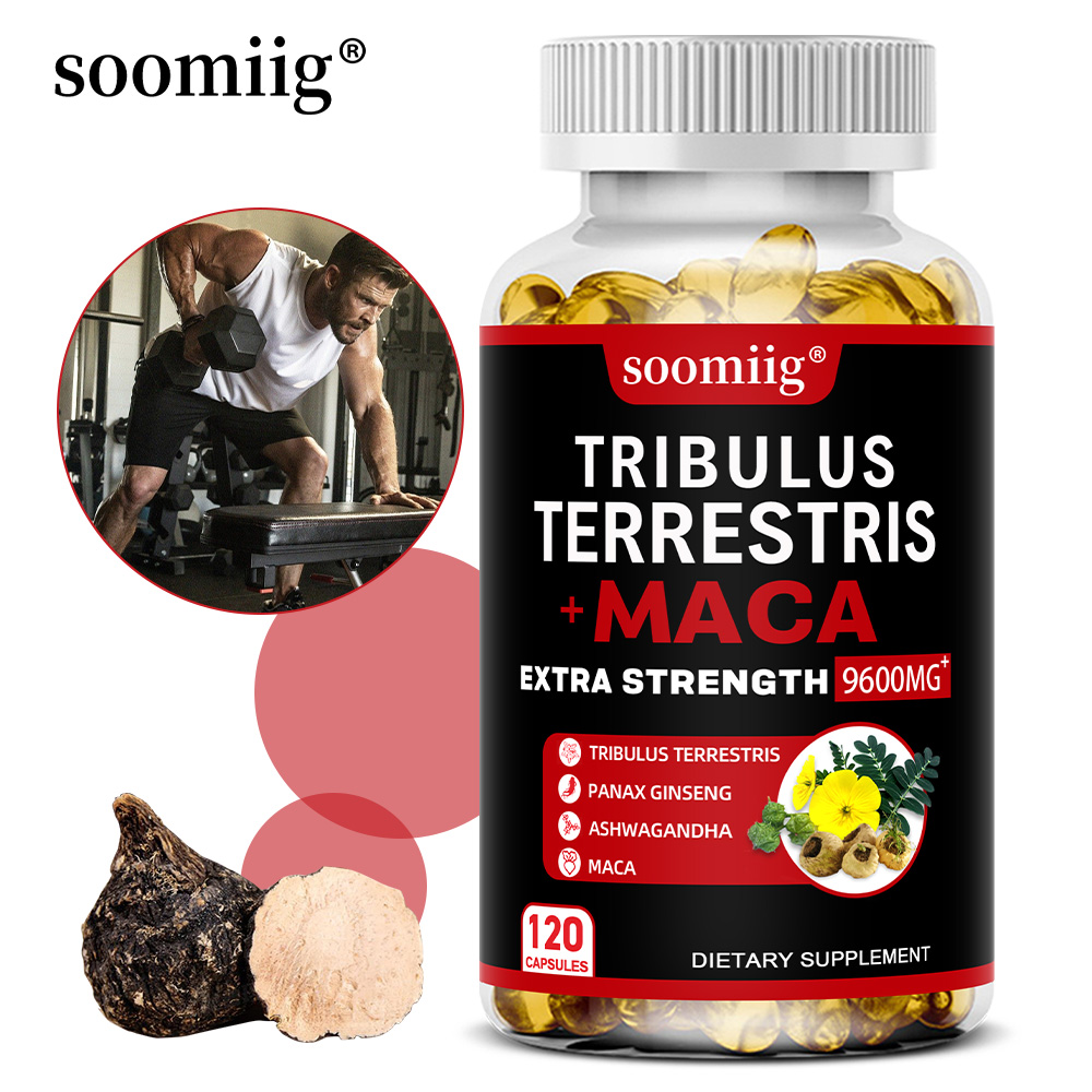 Viên nang chiết xuất Tribulus terrestris và Maca của Soomiig, có chứa nhân sâm, cung cấp cho cơ thể sức mạnh, năng lượng và hệ thống miễn dịch khỏe mạnh.