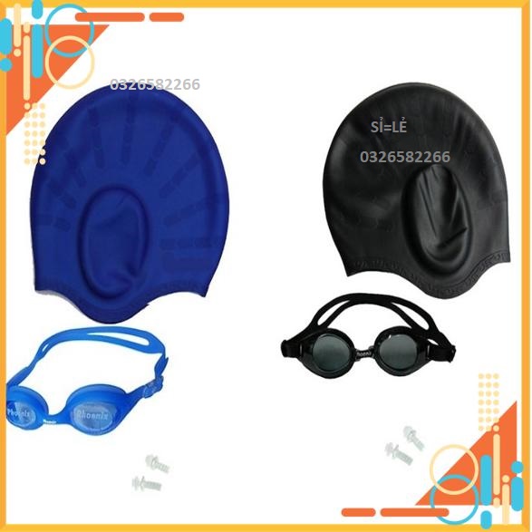 Combo kính bơi hàn quốc pn207 với mũ bơi che tai