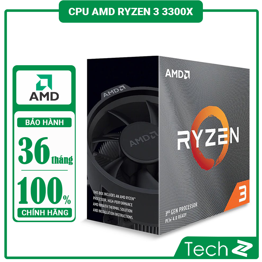 CPU AMD Ryzen 3 3300X (3.8GHz turbo up to 4.3GHz, 4 nhân 8 luồng , 16MB Cache, 65W) - Socket AMD AM4