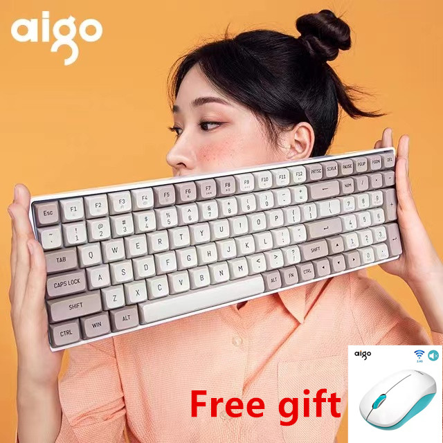Aigo A100 Gaming Mechanical Keyboard 2.4G Wireless USB Type-c Wired Blue /Yellow Switch 100 Key Hot Swap Rechargeable Gamer Keyboard