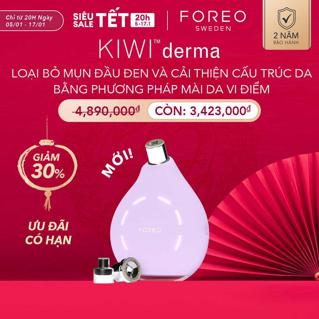 FOREO KIWI derma Máy hút mụn chân không với công nghệ mài da vi điểm kim cương và massage trẻ hoá da bằng sóng âm T-sonic