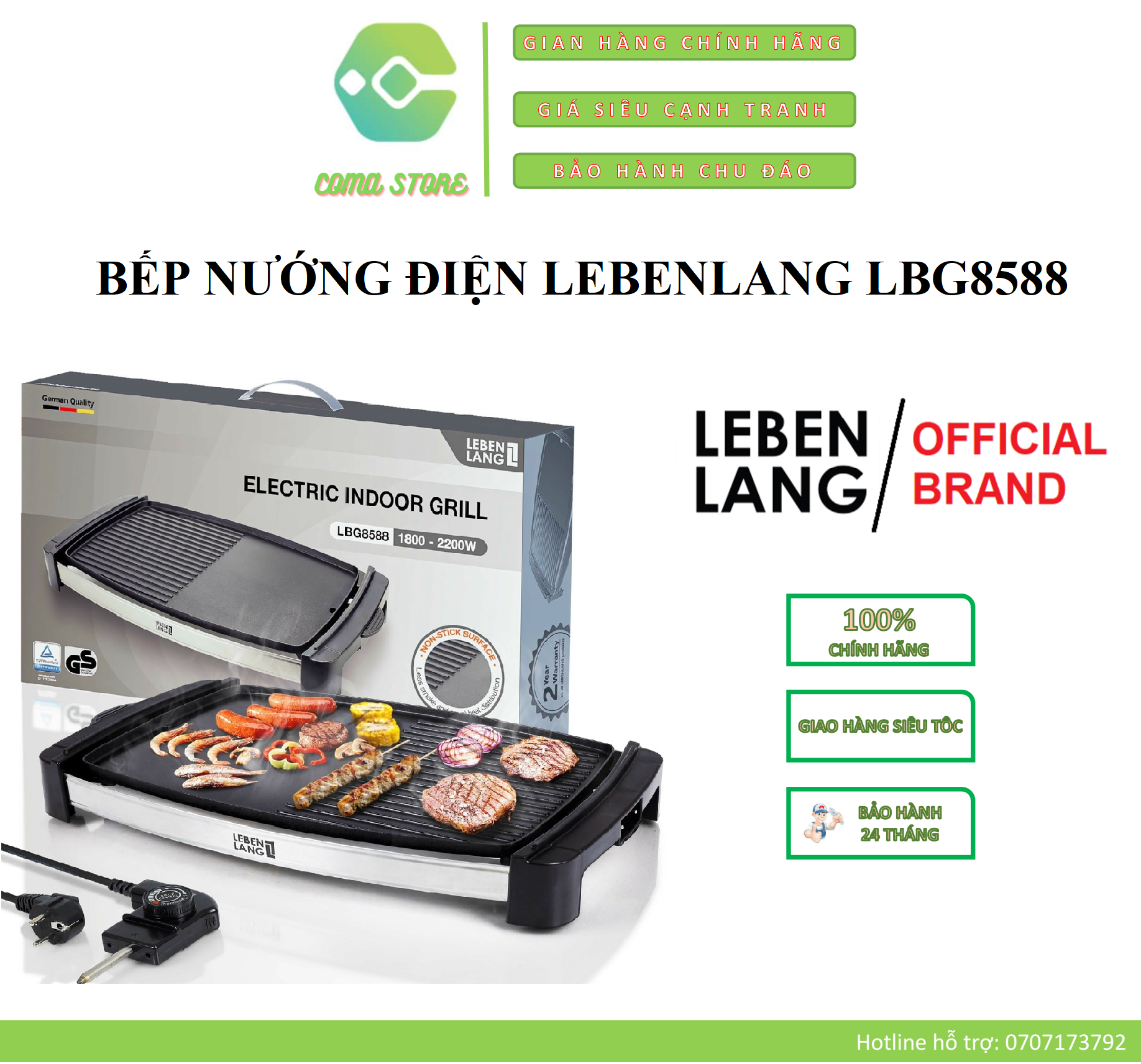 BẾP NƯỚNG ĐIỆN LEBENLANG LBG8588 THƯƠNG HIỆU ĐỨC - HÀNG CHÍNH HÃNG BH 2 NĂM