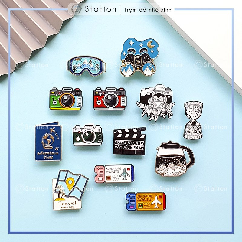 Pin cài áo chủ đề du lịch outdoor travel adventure discovery các vật dụng cần thiết mang theo không được quên - GC029