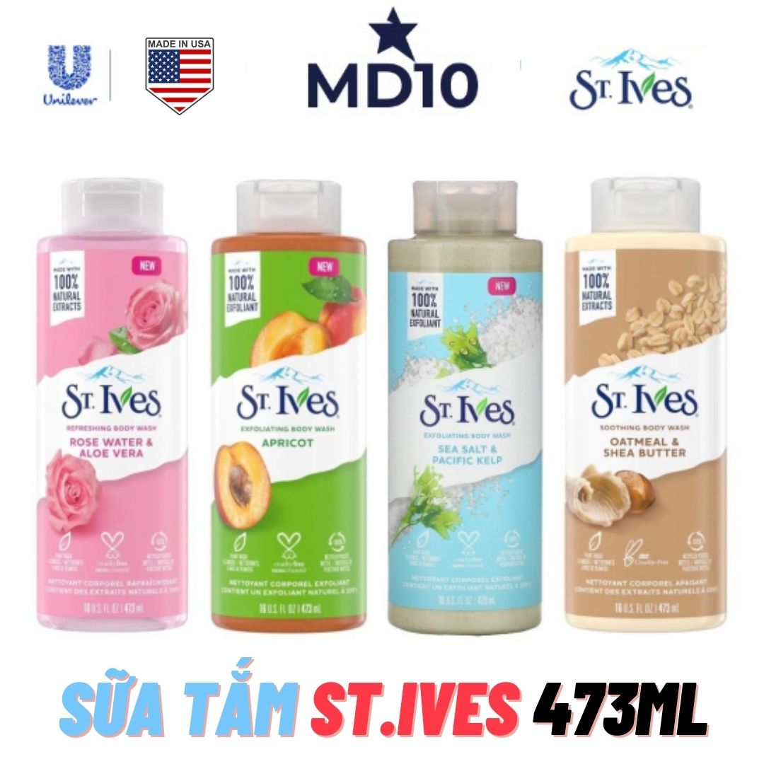 Sữa tắm tẩy tế bào chết, sữa tắm trắng, làm mịn da St.ives 473ml nhập khẩu Mỹ chính hãng