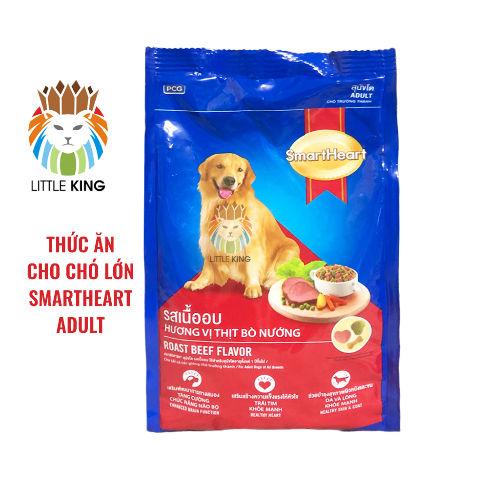 Thức ăn cho chó lớn Smartheart Adult vị thị bò, Thức ăn hạt cho chó giá rẻ Little King pet shop