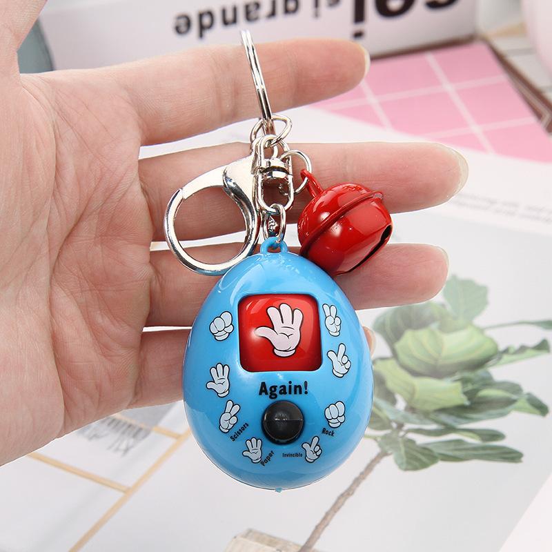 Móc khóa quả trứng oẳn tù tì xanh dương chuông mini đỏ