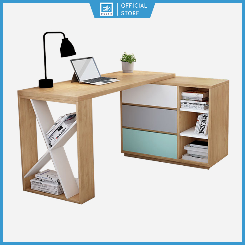 [Giao lắp HCM] Bàn Làm Việc Hiện Đại Kết Hợp Tủ Sách Nhiều Ngăn Đa Sắc Màu Phong Cách Bắc Âu SIB Decor (Không Gồm Ghế)