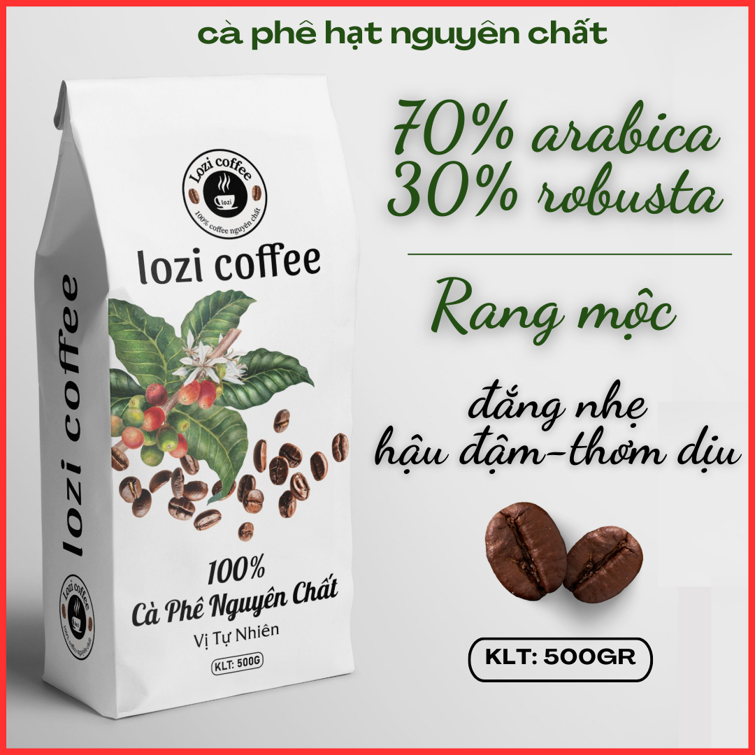 Cà phê hạt arabica70% + robusta 30% nguyên chất rang mộc sạch 100%, 500g/1 gói