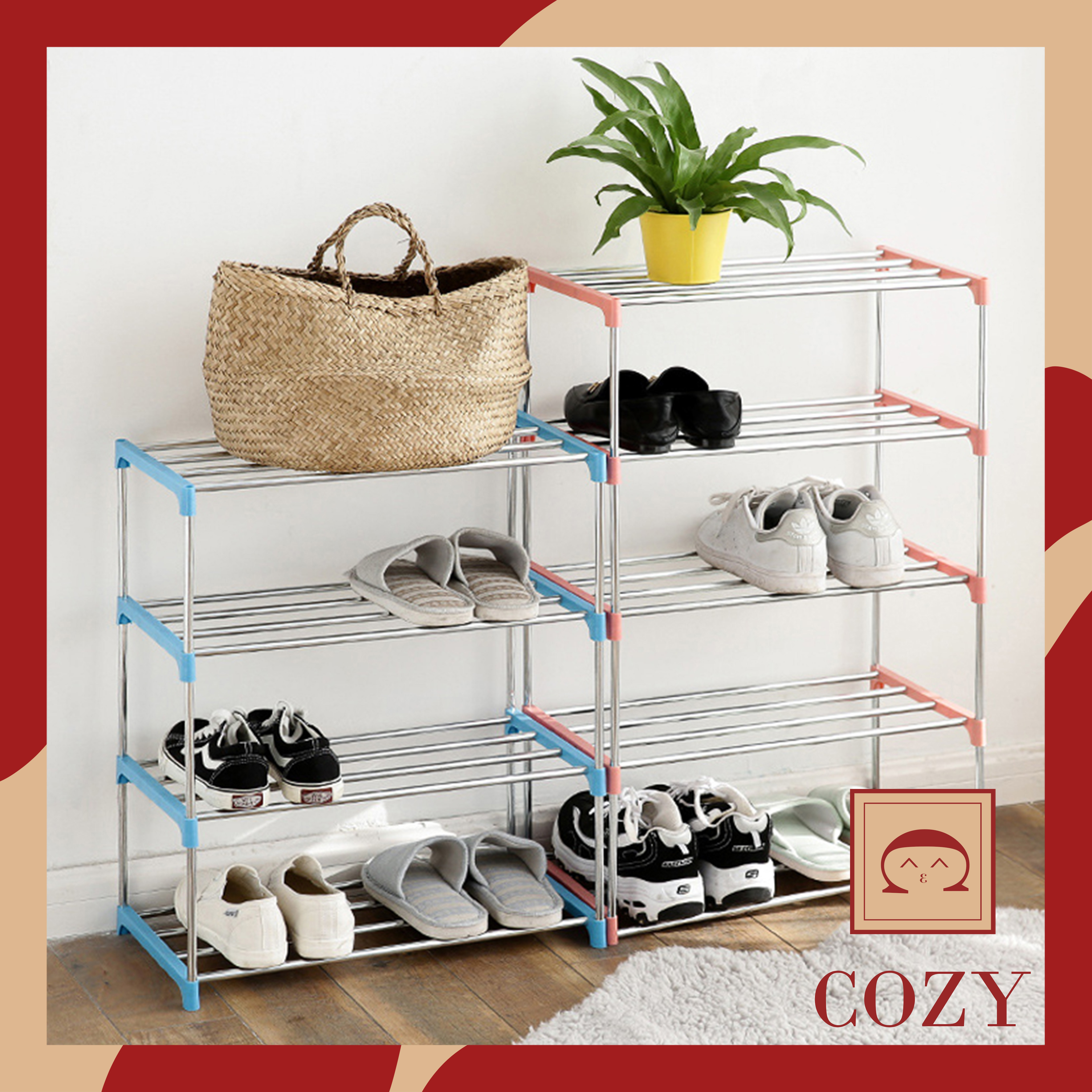 Kệ để giày dép 4 tầng, kệ giày khung INOX chắc chắn, Kệ giày lắp ghép Cozy Style phong cách hiện đại