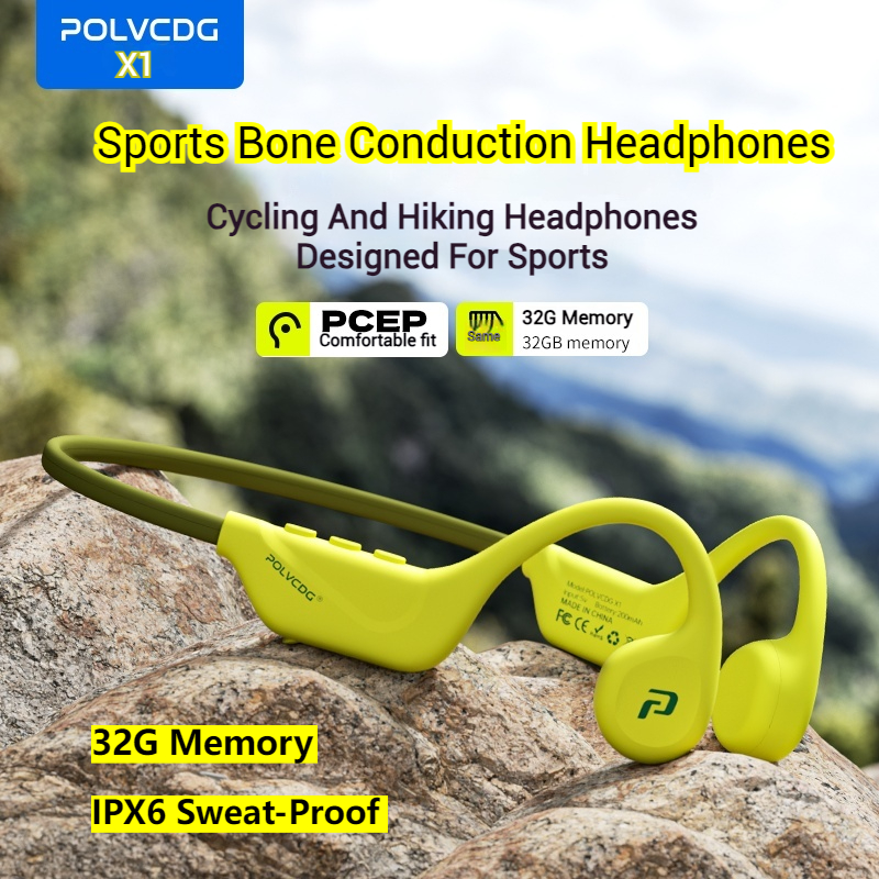 Polvcdg-X1-32GB Sports Bone Conduction Earphones Bluetooth 5.4IPX6 Sweatproof Running/Fitness/Yoga/Cycling Sports Color Earphones with Microphone
