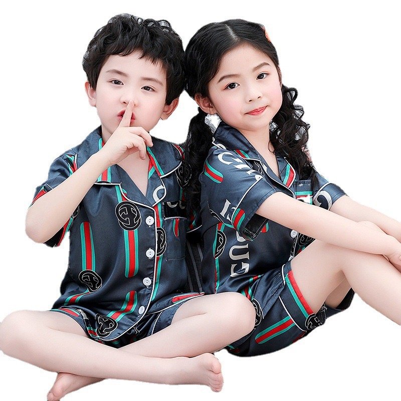 Đồ ngủ nhà cộc tay in chờ neo, bộ pijama chất lụa cao cấp cho bé trai và bé gái từ 7 - 28kg