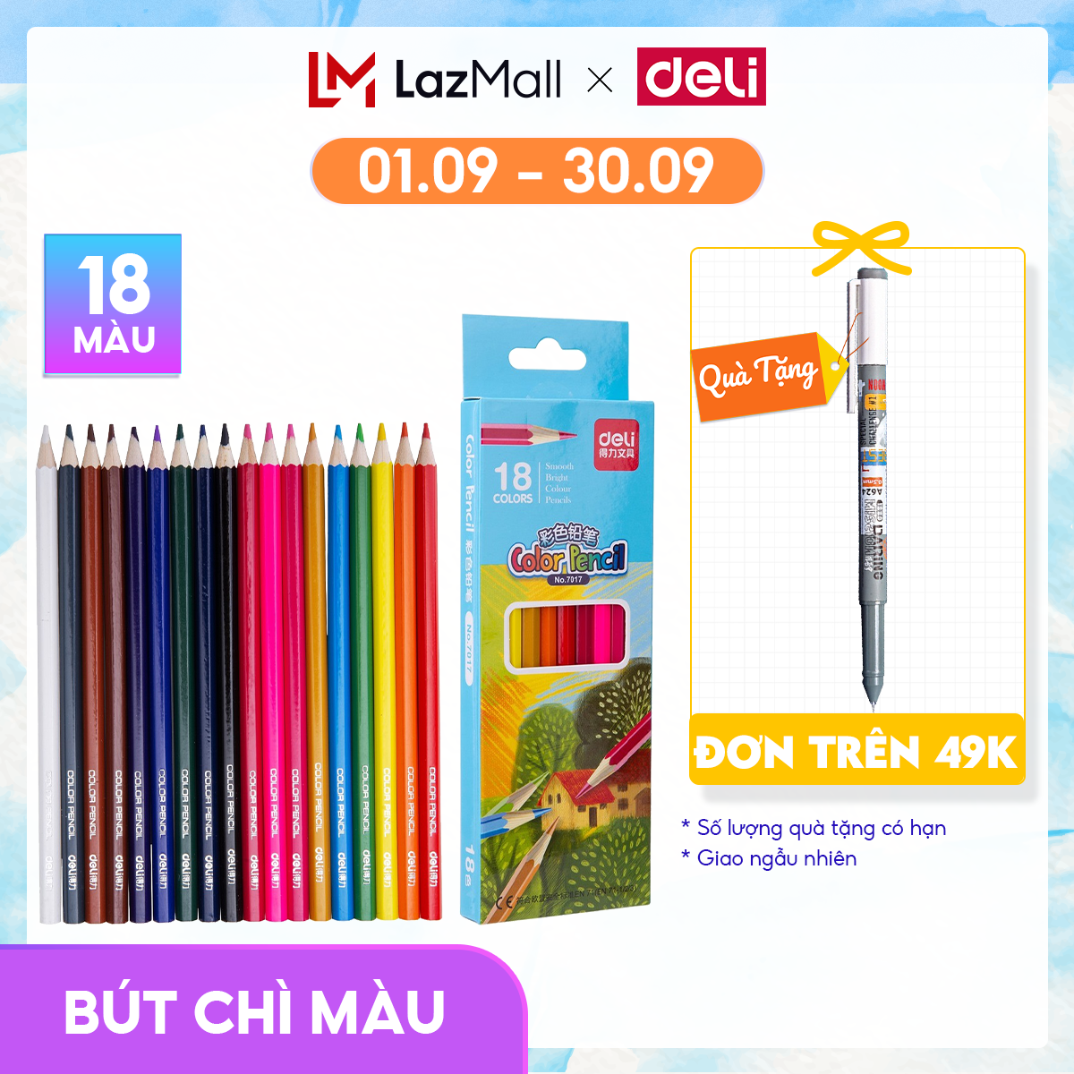 Bút chì màu deli hộp giấy 18 màu - 7017