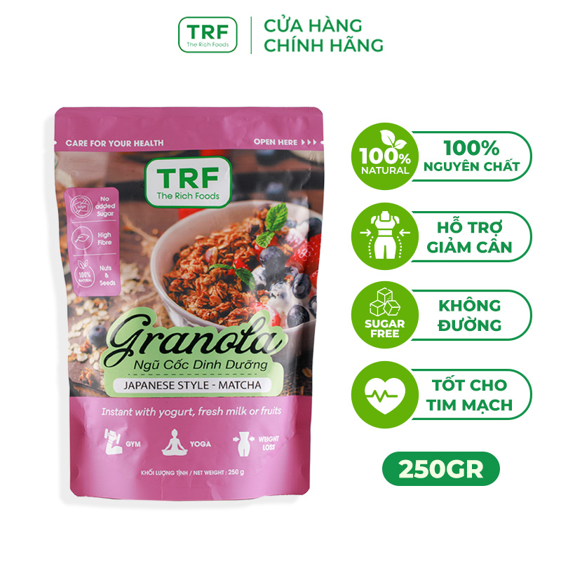 Ngũ cốc Granola vị Matcha không đường The Rich Foods đảm bảo dinh dưỡng healthy, chống oxy hóa 250g