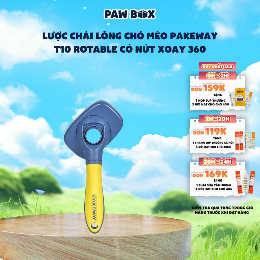 Lược chải lông chó mèo Pakeway T10 Rotable có nút bấm tự xoay 360 lấy lông dễ dàng, matxa cho chó mèo