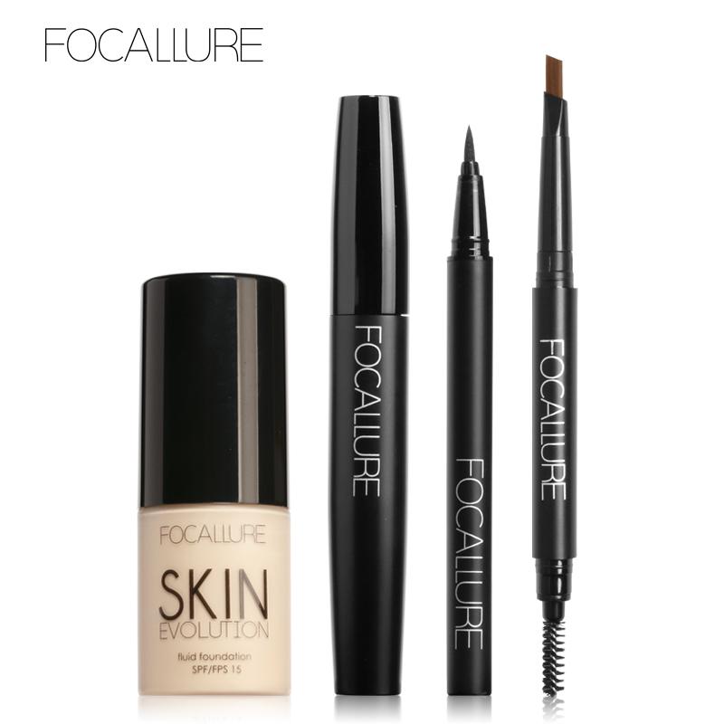 Bộ 4 sản phẩm trang điểm FOCALLURE gồm kem nền + chì kẻ mày + bút kẻ mắt + mascara đa năng tiện dụng - INTL