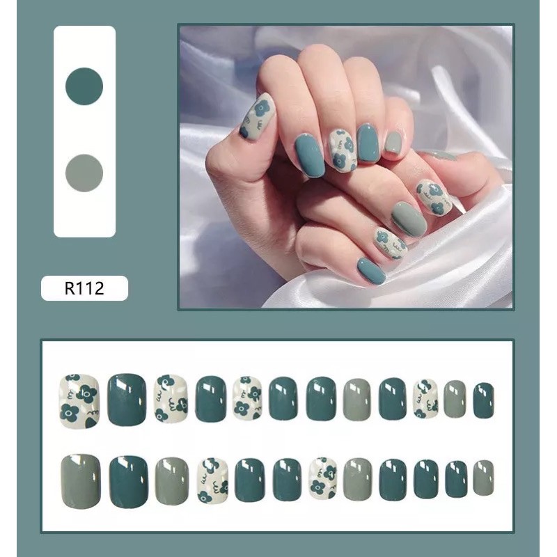 Móng Giả giá rẻ LCR112 Hoa nhí Xanh Lam - Hộp Nails 24 Móng Tay , Móng làm sẵn