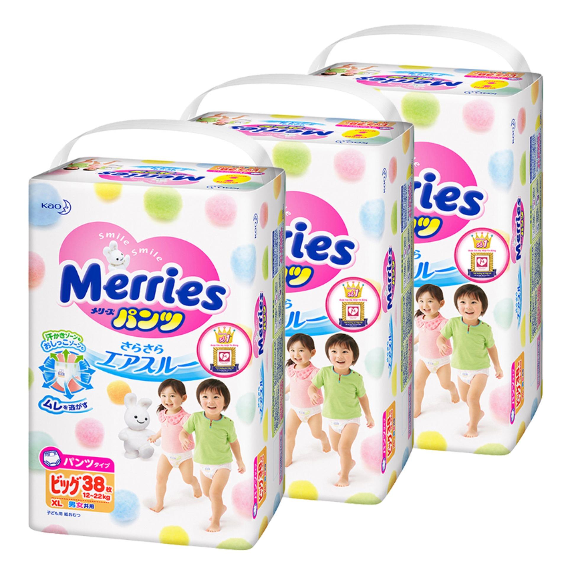 Bộ 3 tã quần merries xl38