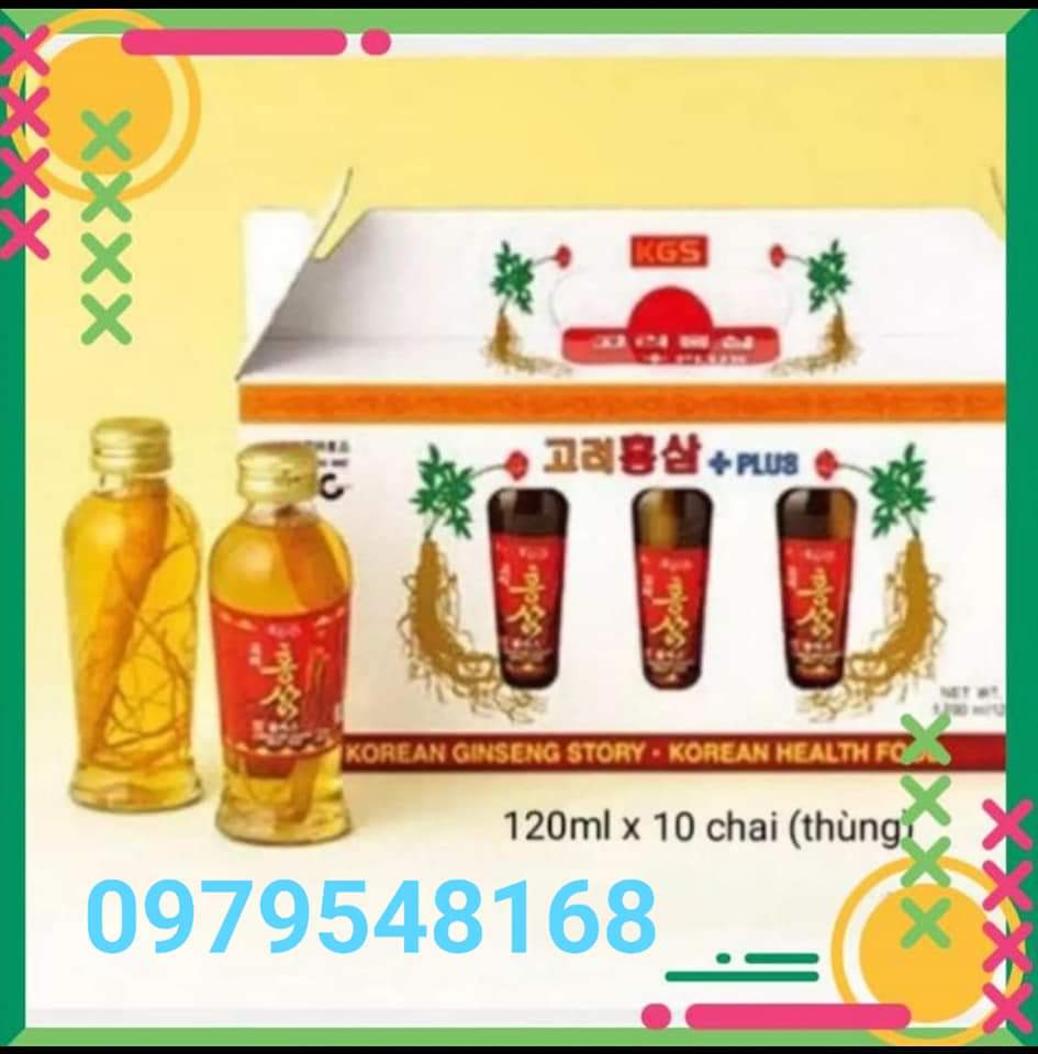 Nước hồng sâm có củ KGS Hàn Quốc 120mlx10 chai bổ sung năng lượngvgiúp cơ thể mệt mỏi hồi phục.