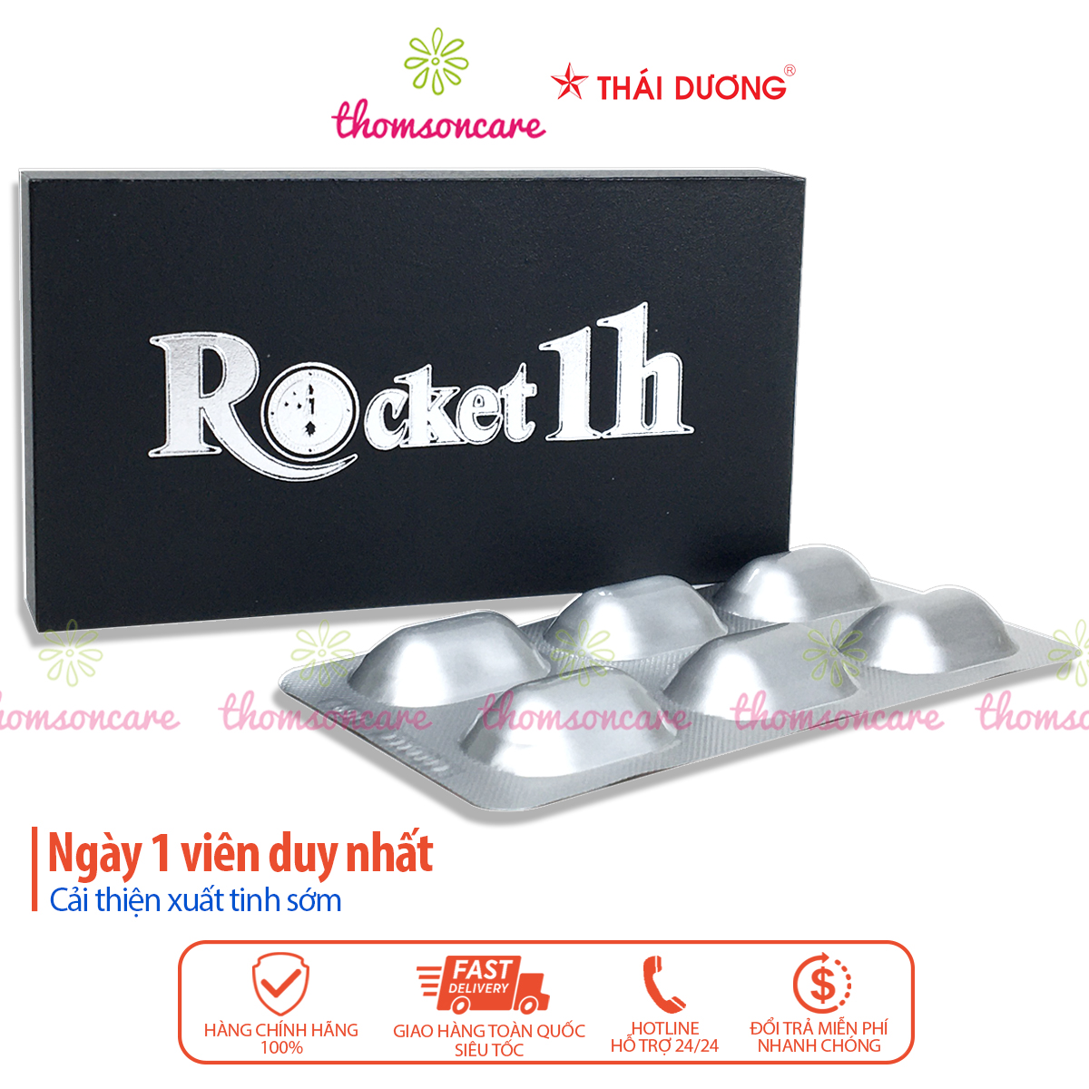 Viên uống Rocket 1h hỗ trợ Tăng cường sinh lý nam - của Sao Thái dương hộp 6 viên