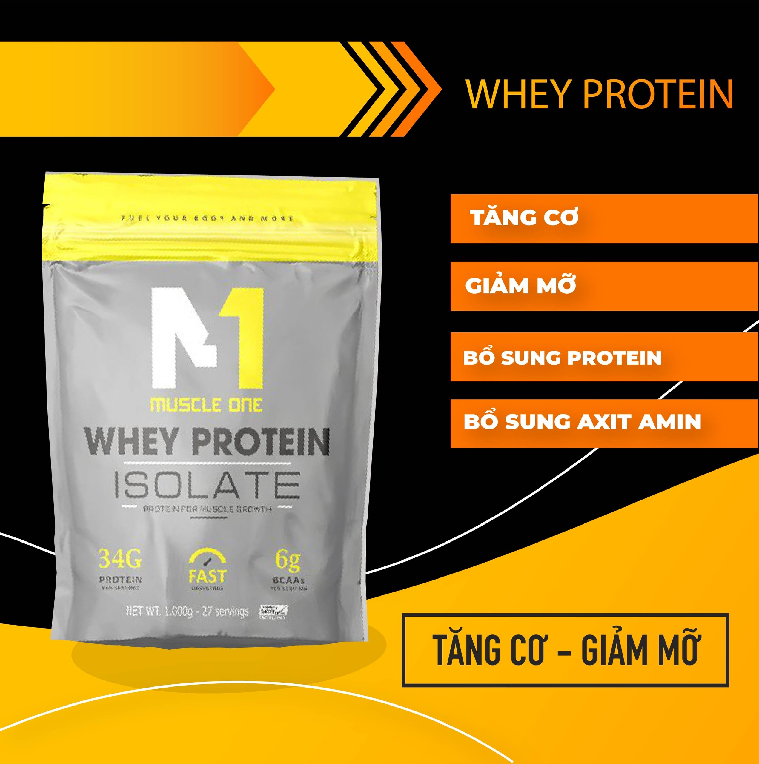  Sữa giảm mỡ tăng cơ loại 1 kg MUSCLE ONE Whey Protein isolate 