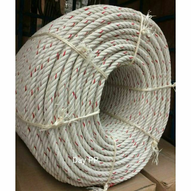 1kg dây thừng trắng sọc đỏ PP chịu lực 10mm bện pe nylon