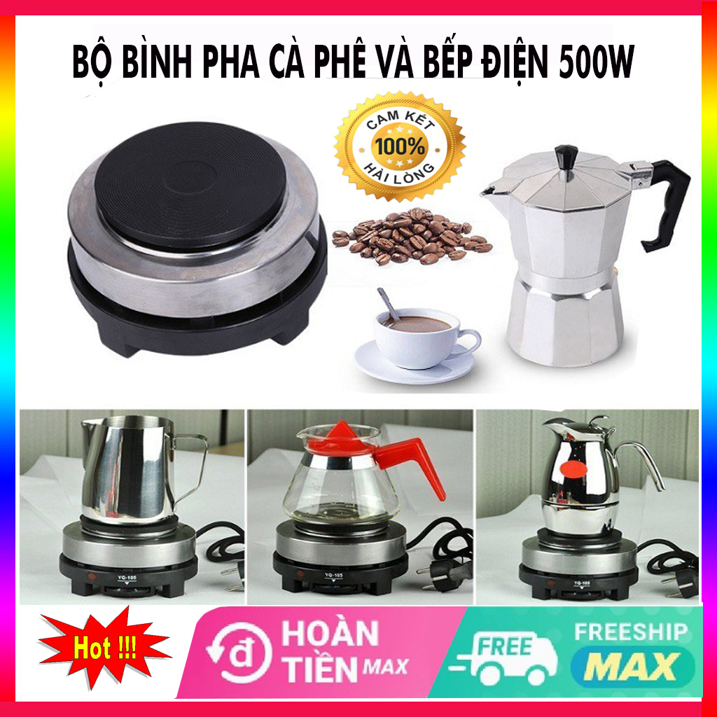 Bình pha cafe Moka Pot 300ml kèm bếp điện Ấm pha cafe siêu tốc - Có thể sử dụng là ấm pha trà, ấm ph