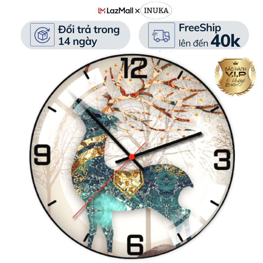Đồng hồ treo tường phòng khách, decor phòng ngủ Hươu Tài Lộc. Đồng hồ treo tường trang trí đẹp decor phòng khách kết hợp tranh treo tường, tranh dán tường 3d, đồ trang trí phòng ngủ, trang trí nhà cửa Inuka.