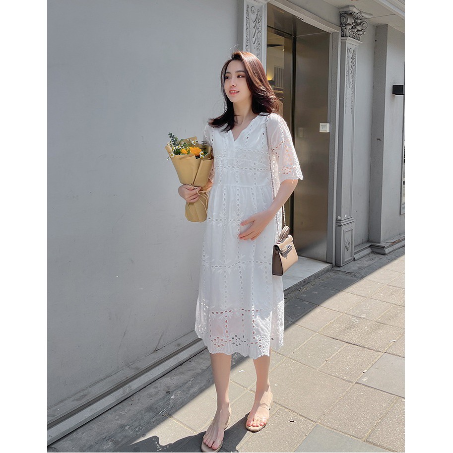 [Mã THUTHN234 Giảm 15% tối đa 100K] SIZE 90kg ĐẦM BẦU TRẮNG BABYDOLL THIẾT KẾ DỰ TIỆC CÔNG SỞ MÙA HÈ TẶNG KÈM VÁY 2 DÂY