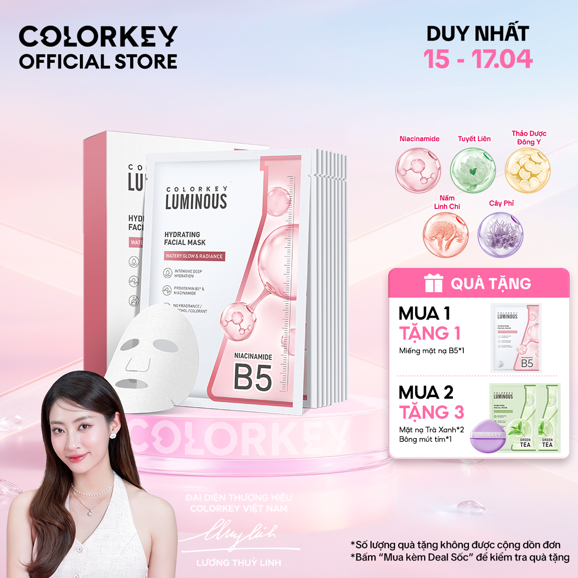 1 Hộp 10 Miếng Mặt Nạ Giấy COLORKEY LUMINOUS Vitamin B5 Giúp Cấp Ẩm, Hỗ Trợ Phục Hồi Làn Da Nhiều Dưỡng Chất 25ml/miếng
