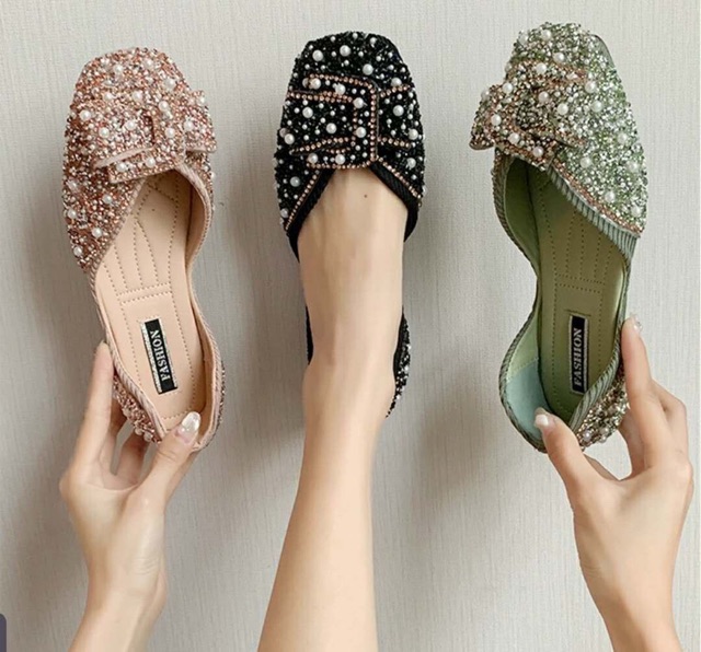 Giày Nữ 💖FREESHIP💖 Giày Búp Bê Đính Đá Siêu Hot, Giày Bệt Đẹp và Nữ Tính