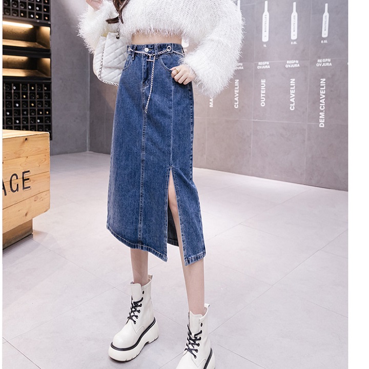ĐẸP ĐỘC Chân váy jean ngang gối 08 phối dây xích lưng cá tính C101 Cỏ Boutique