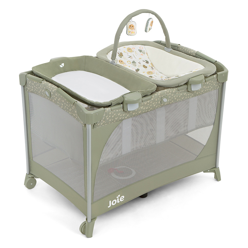Giường cũi 2 tầng Joie Commuter change &snooze Linen Gray/ Leo - có bàn thay đồ, nôi nằm chơi- sơ sinh đến 15kg