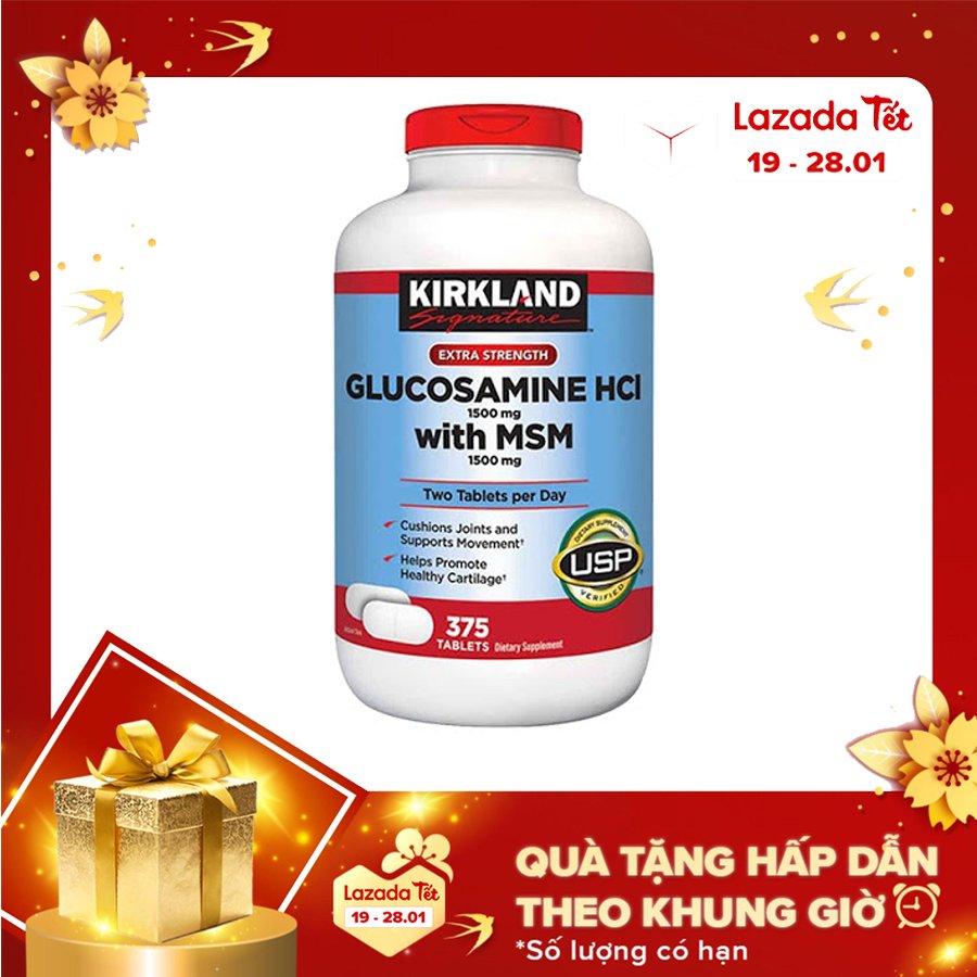 viên uống hỗ trợ đau nhức xương khớp chứng thoái hóa khớp Glucosamine HCL 1500mg with MSM 1500mg Kirkland 375 viên
