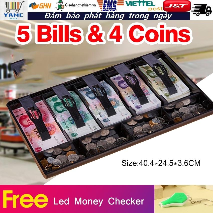 【Có hàng sẵn】Cash drawer Ngăn kéo đựng tiền Ngăn kéo đựng tiền mặt đồng xu 5 khe tiện dụng cho thu ngân siêu thị khách sạn Eight Grids Cash Drawer Register Insert Coin Tray Cashier Tidy Storage Safe Box