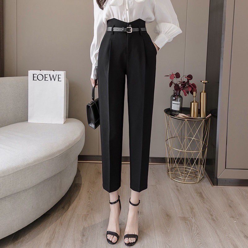 Quần tây nữ Baggy Sẻ Cạp Lưng cao kèm đai
