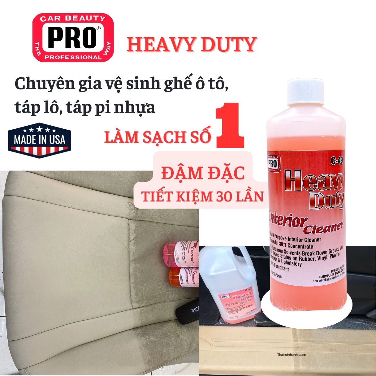 Vệ sinh nhựa nội thất ô tô, ghế giả da và da công nghiệp tiết kiệm 30 lần hãng PRO USA - Heavy Duty