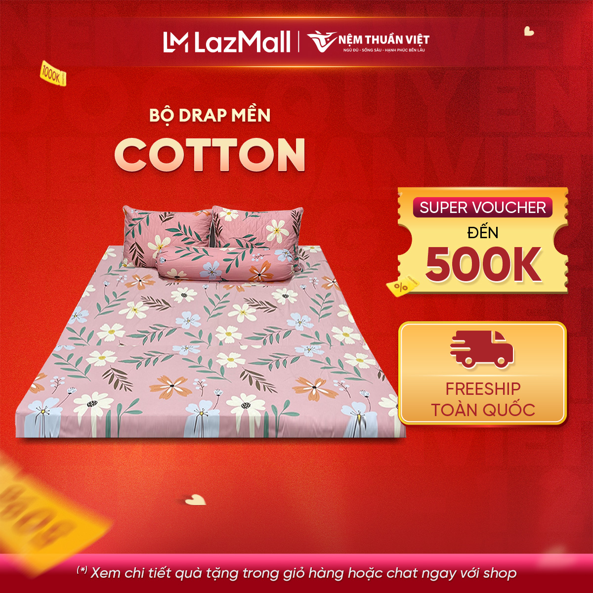 Chăn mền 100% cotton thuần việt - hồng cot05