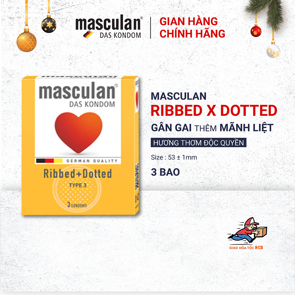 Bao cao su Đức Masculan Ribbed+Dotted có gân và chấm hạt liti
