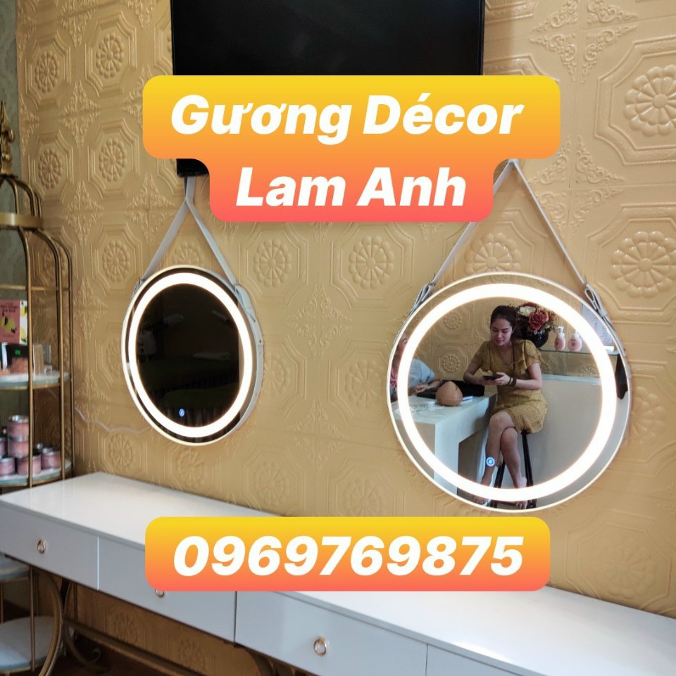[D50 - GƯƠNG ĐÈN LED] GƯƠNG TRÒN DÂY DA D50 CẢM ỨNG ĐÈN LED 3 MÀU - NHIỀU MÀU SẮC -BAO GIÁ - BAO GÃY VỠ DO VẬN CHUYỂN