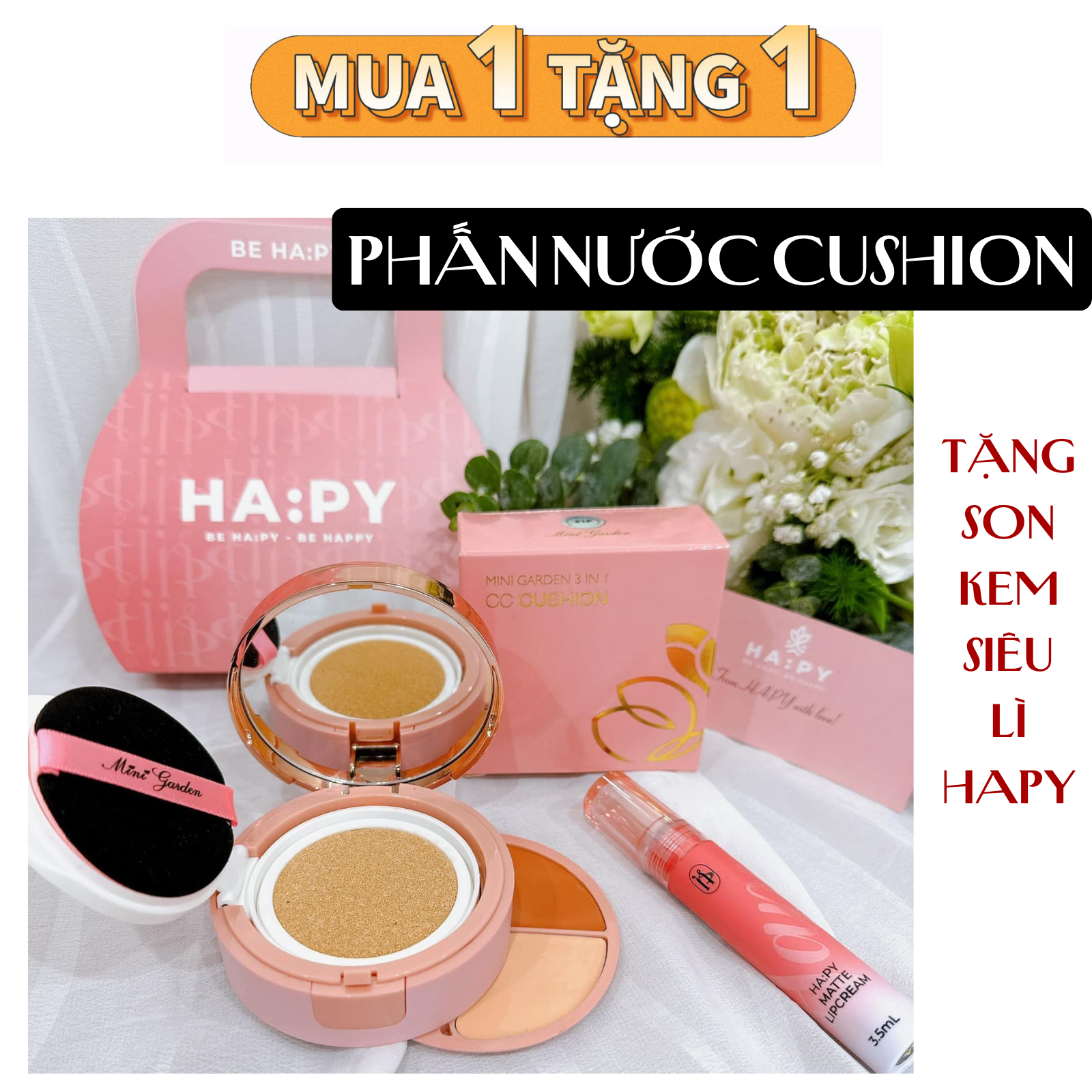 Phấn nước cushion che khuyết điểm mịn lì 3in1 MiniGarden SPF40+/PA+++ tích hợp phấn nước che khuyết điểm má hồng chống nắng kháng nước không trôi lên tone tự nhiên LALASTORE